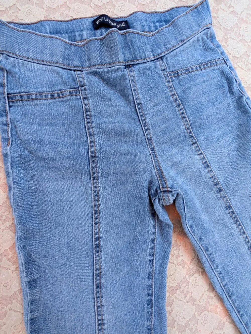 Vanilla Star Girls flare jeans medium wash back pockets VGUC size 12